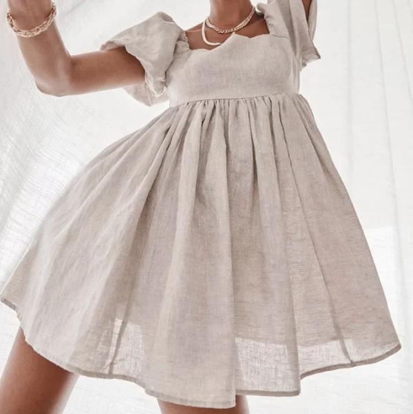 High Quality  Women Clothing organic cotton Square Neck Puff sleeve women's dress Order Small MOQ - Image 2