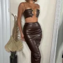 High Quality Y2K popular women's clothing body con Leather metal rings  Women's suit Order Small MOQ