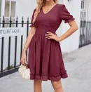 High Quality Casual Dresses-Shirt Dress ruffled mesh ruffled V Neck women's dress Order Small MOQ