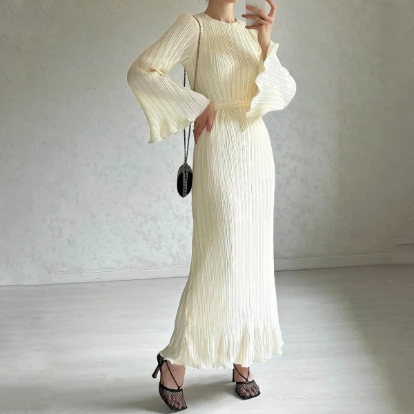 High Quality Casual Dresses-Shirt Dress maxi Round neck flared sleeves women's dress Order Small MOQ - Image 2