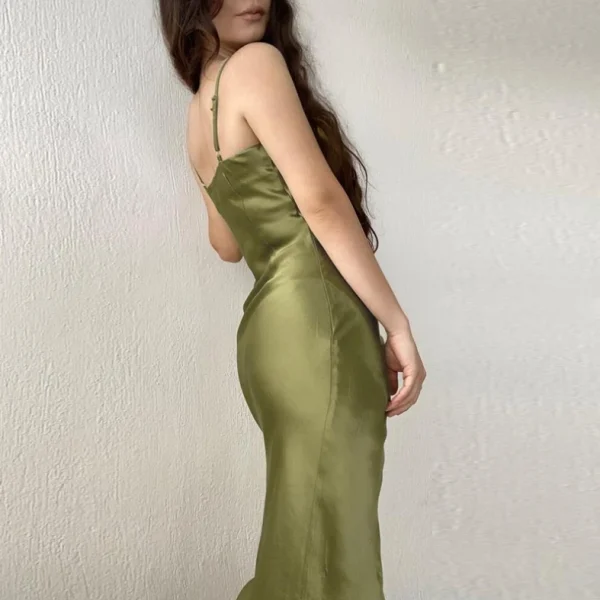 High Quality Polyester Women's dress Satin fold Spaghetti strap kneelength women's dress Order Small MOQ - Image 2
