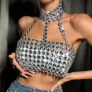 High Quality Women's holiday clothes Party top Metal chain glisten Rhinestone women's top Order Small MOQ