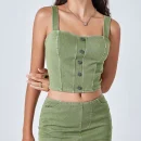 High Quality Yoga top denim crop top button sportswear Sports Bra Women's workout vests Order Small MOQ