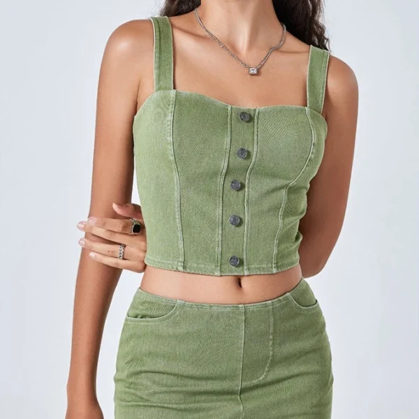 High Quality Yoga top denim crop top button sportswear Sports Bra Women's workout vests Order Small MOQ