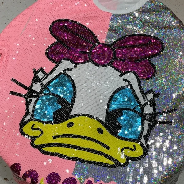 High Quality Women's holiday party sequin detail Cartoon pattern oversize women's shirt Order Small MOQ - Image 5