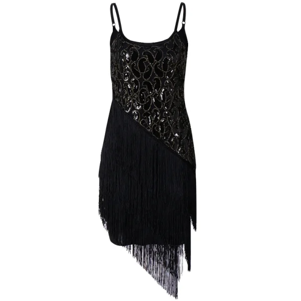 High Quality Women's holiday party dress sequin detail tassel Spaghetti strap dress Order Small MOQ