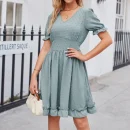 High Quality Casual Dresses-Shirt Dress ruffled mesh ruffled V Neck women's dress Order Small MOQ