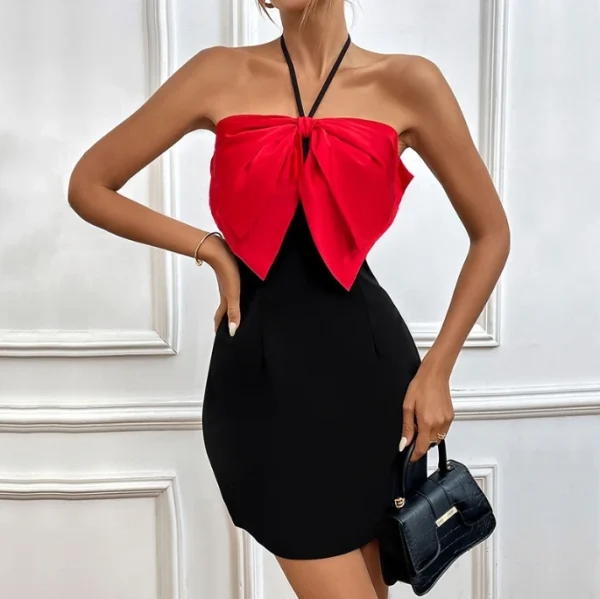 High Quality Y2K popular women's clothing Bow halter zipper mini dress women's dress Order Small MOQ