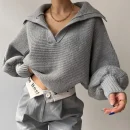High Quality Casual Women's Sweaters oversize long sleeve Lapel pullover women's top Order Small MOQ