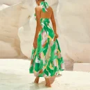 High Quality Women's holiday dress  resort wear halter Color block maxi women's dress Order Small MOQ