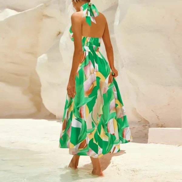 High Quality Women's holiday dress  resort wear halter Color block maxi women's dress Order Small MOQ - Image 3