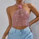 High Quality Women's holiday clothes Party top Metal chain glisten Rhinestone women's top Order Small MOQ