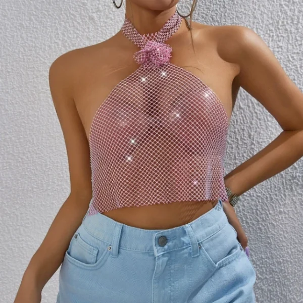 High Quality Women's holiday clothes Party top Metal chain glisten Rhinestone women's top Order Small MOQ - Image 3