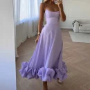 High Quality Women's holiday dress Solid color dress with large halter skirtwomen's dress Order Small MOQ
