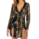 High Quality Women's holiday party dress sequin detail Geometric Deep V Neckwomen's dress Order Small MOQ