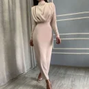 High Quality Casual Dresses-Shirt Dress maxi Round neck flared sleeves women's dress Order Small MOQ