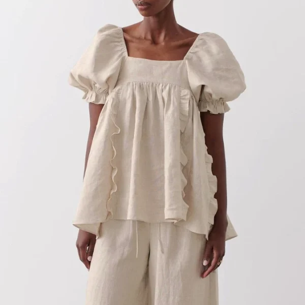 High Quality Women Clothing organic cotton Puffed sleeves and backless  women's T-shirt Order Small MOQ