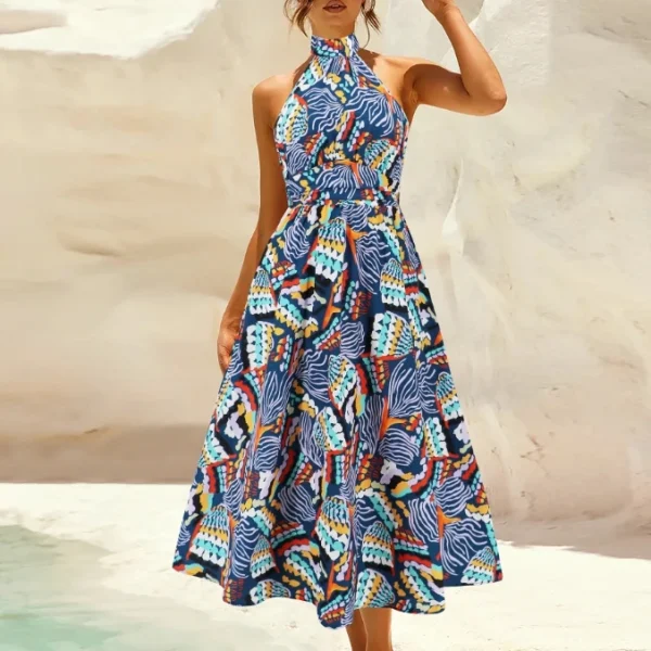 High Quality Women's holiday dress  resort wear halter Color block maxi women's dress Order Small MOQ - Image 6