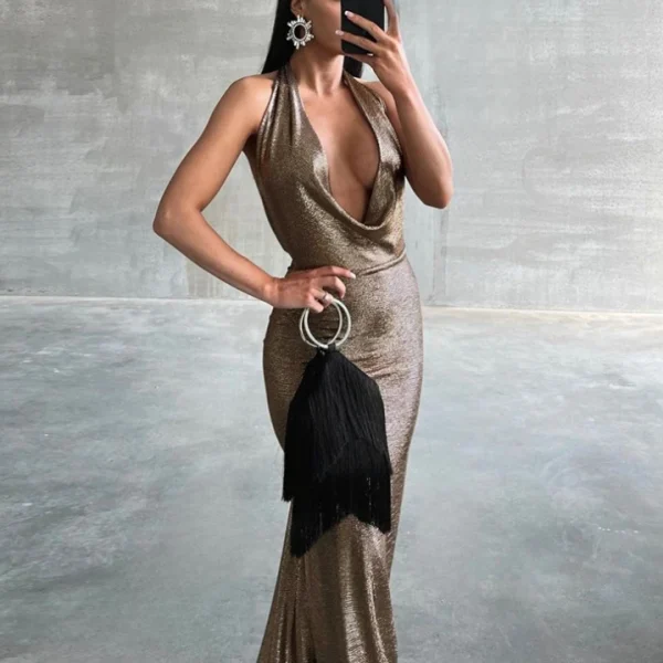 High Quality Women's holiday party dress halter open back maxi dress  women's dress Order Small MOQ - Image 2