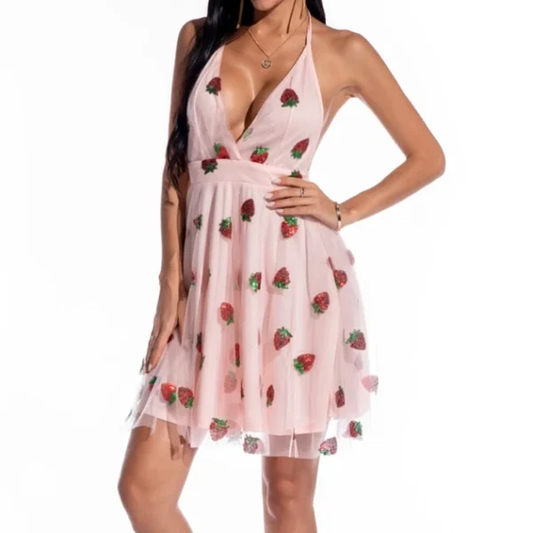 High Quality Women's party dress sequin detail Sweet strawberry pattern women's dress Order Small MOQ - Image 4