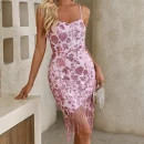 High Quality Women's holiday party dress sequin detail Sweet pink tassel women's dress Order Small MOQ