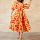 High Quality Women's holiday dress  resort wear off shoulder Puff sleeve women's dress Order Small MOQ