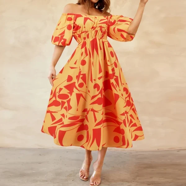 High Quality Women's holiday dress  resort wear off shoulder Puff sleeve women's dress Order Small MOQ - Image 3
