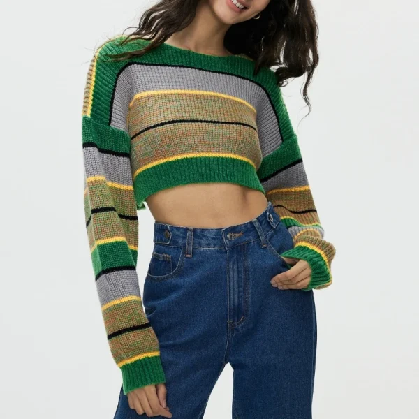 High Quality Casual Women's Sweaters  long sleeve Fashion Stripe matching women's top Order Small MOQ - Image 2