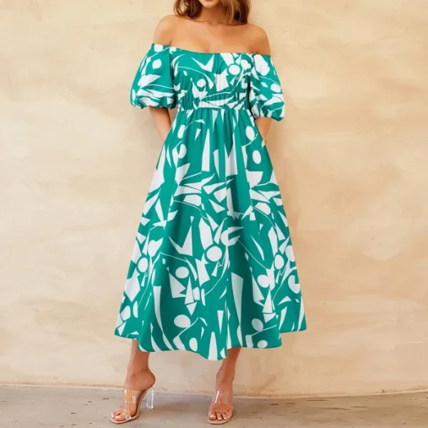 High Quality Women's holiday dress  resort wear off shoulder Puff sleeve women's dress Order Small MOQ - Image 4