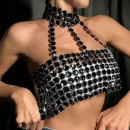 High Quality Women's holiday clothes Party top Metal chain glisten Rhinestone women's top Order Small MOQ