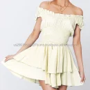High Quality Women Clothing organic cotton off shoulder multi color mini women's dress Order Small MOQ