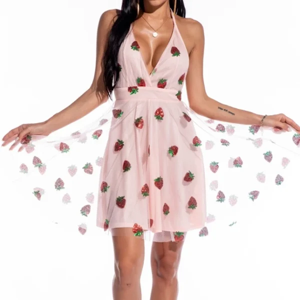 High Quality Women's party dress sequin detail Sweet strawberry pattern women's dress Order Small MOQ - Image 3