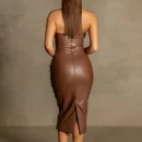 High Quality Polyester Women's dress PU Strapless off shoulder kneelength dress Order Small MOQ