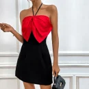 High Quality Y2K popular women's clothing Bow halter zipper mini dress women's dress Order Small MOQ
