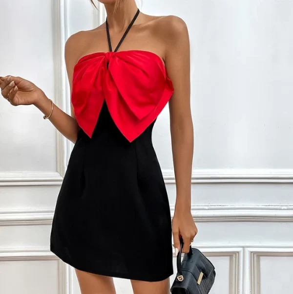 High Quality Y2K popular women's clothing Bow halter zipper mini dress women's dress Order Small MOQ - Image 3