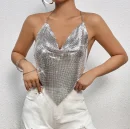 High Quality Women's holiday clothes Party top Metal chain glisten Rhinestone women's top Order Small MOQ