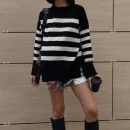 High Quality Turtleneck Women's Sweaters Striped loose crew neck women's top Order Small MOQ