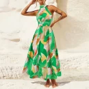 High Quality Women's holiday dress  resort wear halter Color block maxi women's dress Order Small MOQ