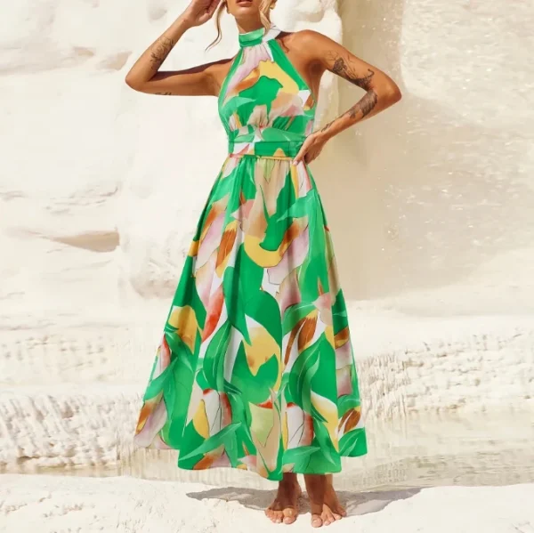 High Quality Women's holiday dress  resort wear halter Color block maxi women's dress Order Small MOQ - Image 2