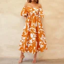 High Quality Women's holiday dress  resort wear off shoulder Puff sleeve women's dress Order Small MOQ